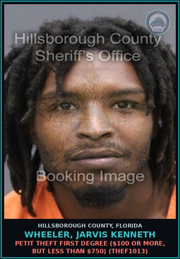 Booking mugshot of WHEELER, JARVIS KENNETH in Hillsborough County