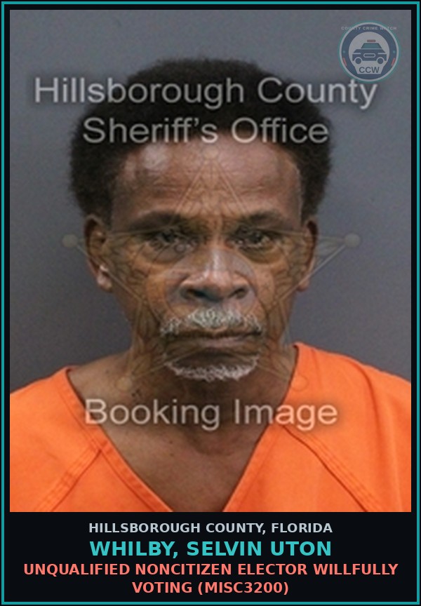 Booking mugshot of WHILBY, SELVIN UTON in Hillsborough County