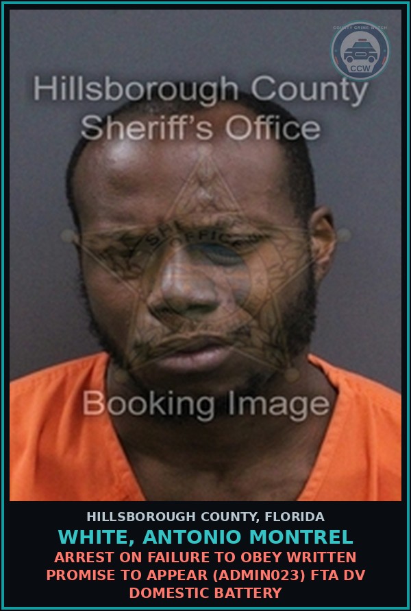 Booking mugshot of WHITE, ANTONIO MONTREL in Hillsborough County