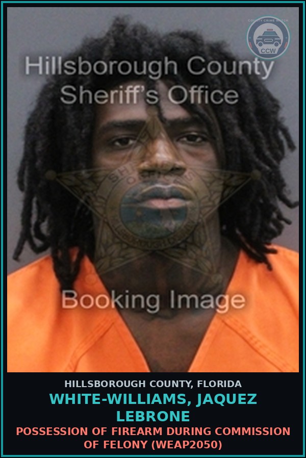 Booking mugshot of WHITE-WILLIAMS, JAQUEZ LEBRONE in Hillsborough County