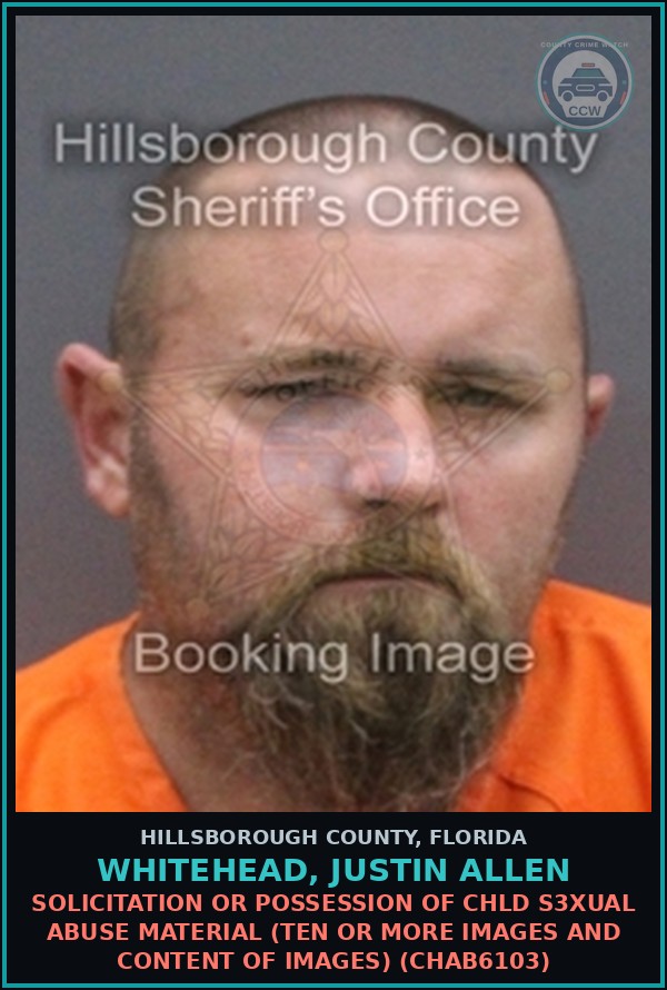 Booking mugshot of WHITEHEAD, JUSTIN ALLEN in Hillsborough County