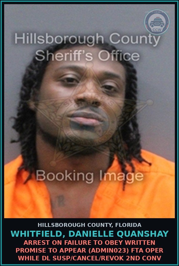 Booking mugshot of WHITFIELD, DANIELLE QUANSHAY in Hillsborough County