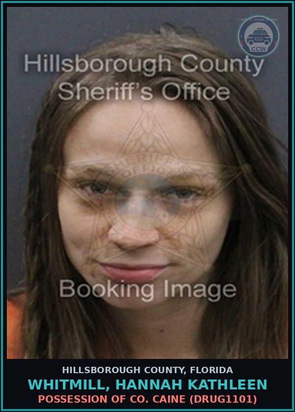 Booking mugshot of WHITMILL, HANNAH KATHLEEN in Hillsborough County