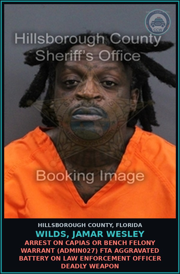 Booking mugshot of WILDS, JAMAR WESLEY in Hillsborough County