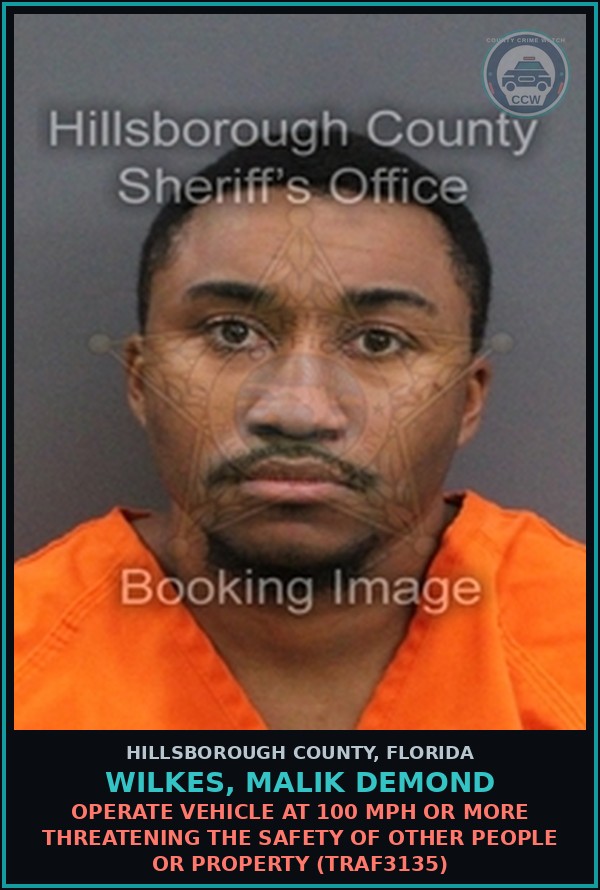 Booking mugshot of WILKES, MALIK DEMOND in Hillsborough County