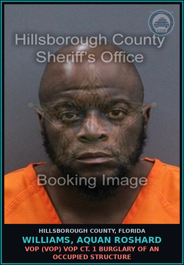 Booking mugshot of WILLIAMS, AQUAN ROSHARD in Hillsborough County
