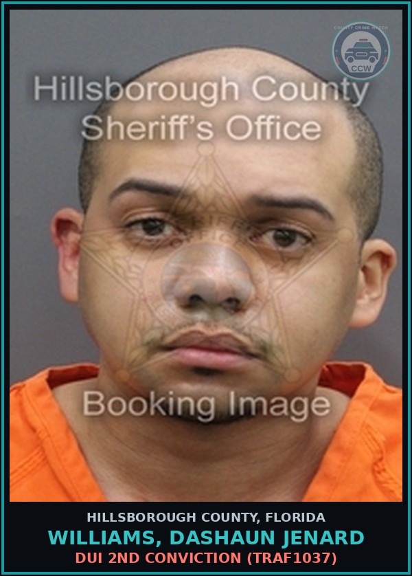 Booking mugshot of WILLIAMS, DASHAUN JENARD in Hillsborough County