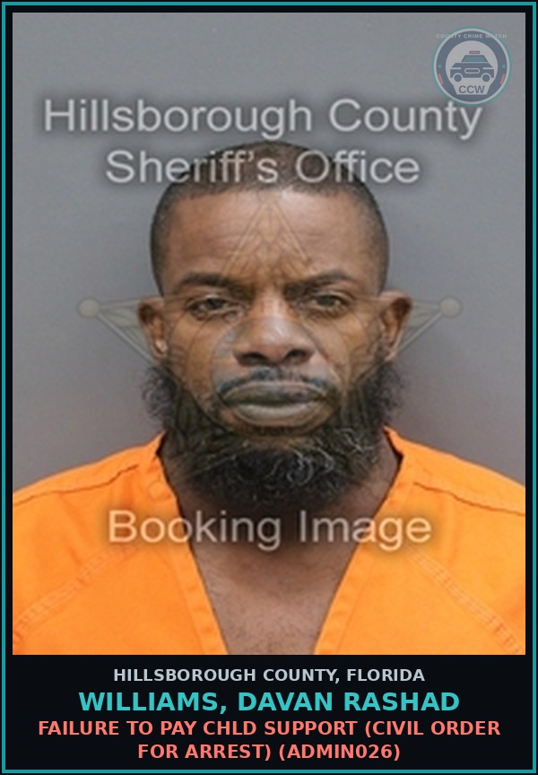 Booking mugshot of WILLIAMS, DAVAN RASHAD in Hillsborough County