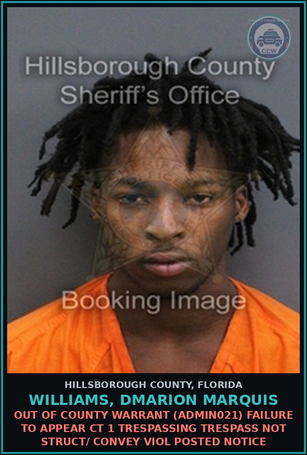 Booking mugshot of WILLIAMS, DMARION MARQUIS in Hillsborough County