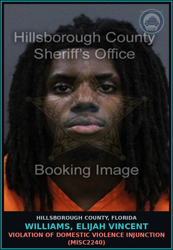 Booking mugshot of WILLIAMS, ELIJAH VINCENT in Hillsborough County