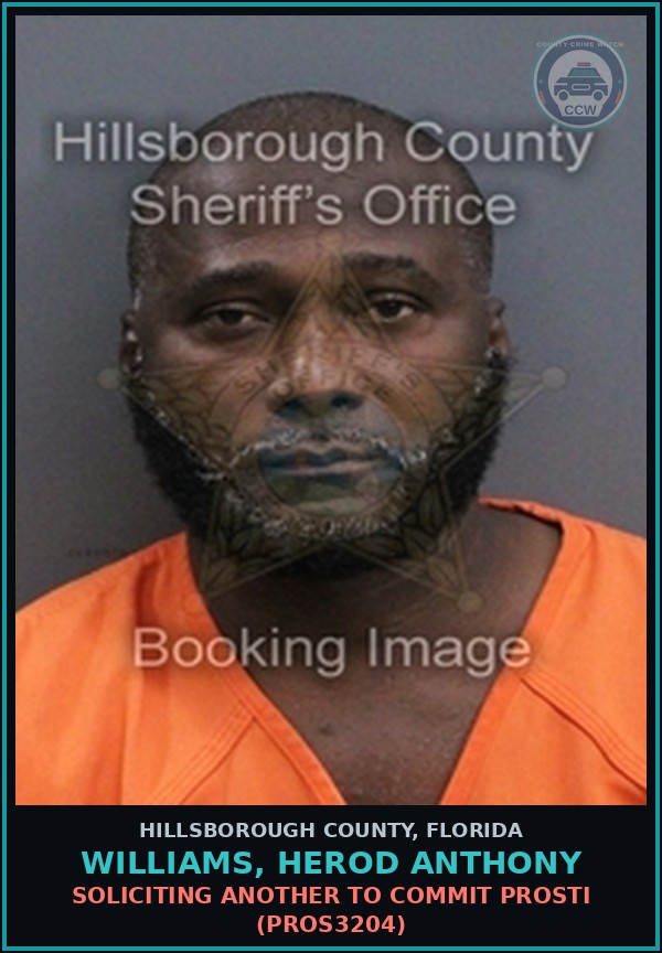 Booking mugshot of WILLIAMS, HEROD ANTHONY in Hillsborough County