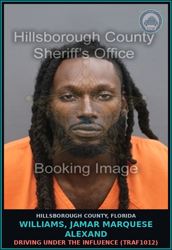 Booking mugshot of WILLIAMS, JAMAR MARQUESE ALEXAND in Hillsborough County