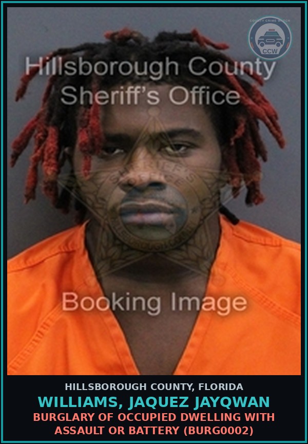 Booking mugshot of WILLIAMS, JAQUEZ JAYQWAN in Hillsborough County