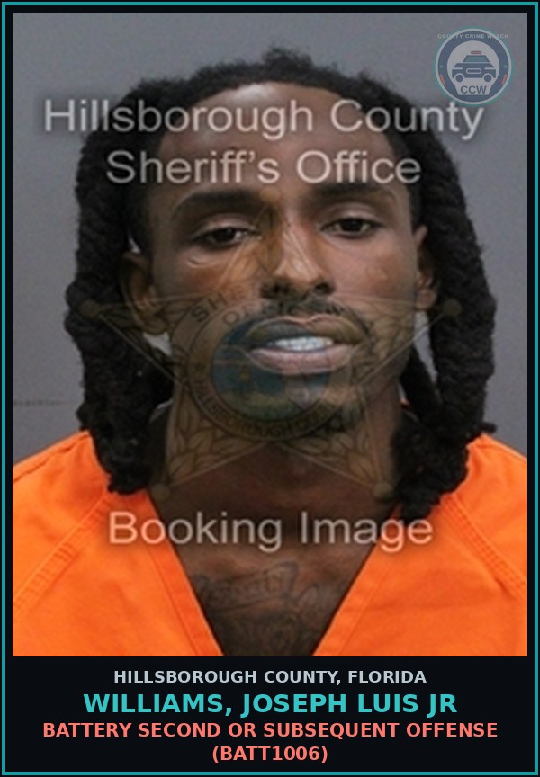 Booking mugshot of WILLIAMS, JOSEPH LUIS JR in Hillsborough County