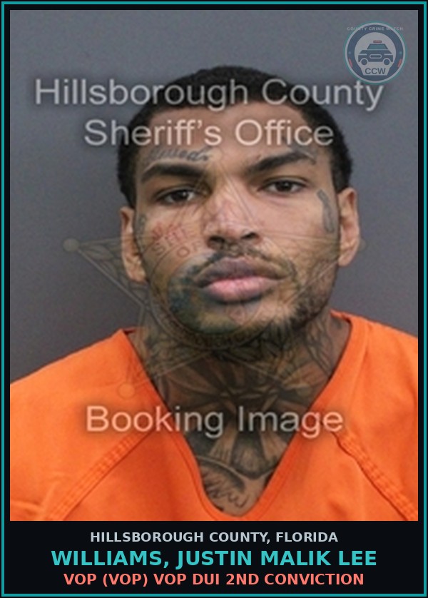 Booking mugshot of WILLIAMS, JUSTIN MALIK LEE in Hillsborough County