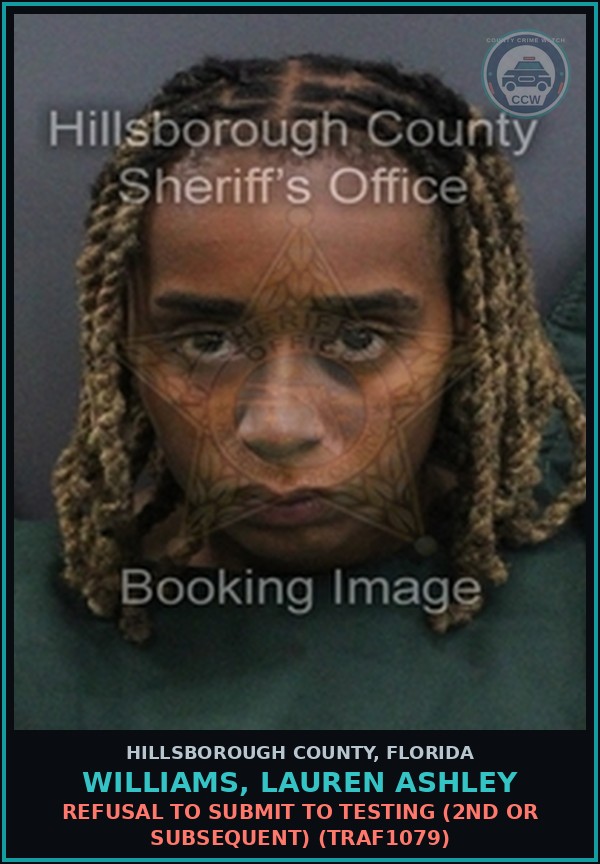 Booking mugshot of WILLIAMS, LAUREN ASHLEY in Hillsborough County