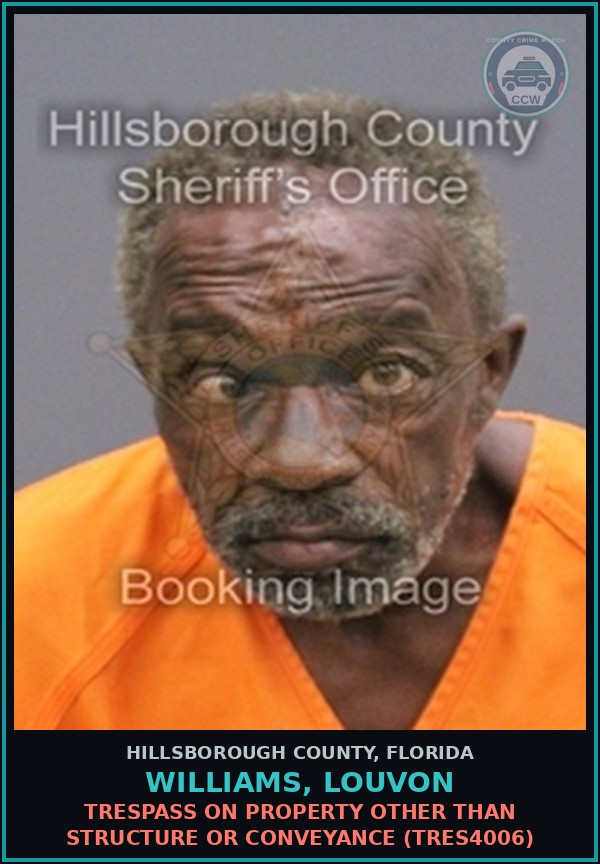 Booking mugshot of WILLIAMS, LOUVON in Hillsborough County