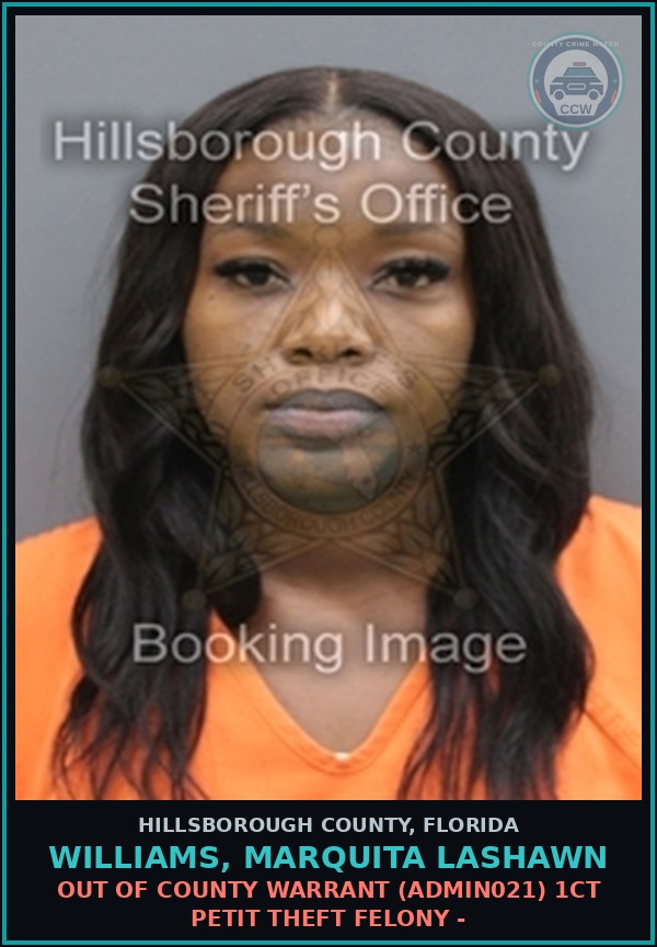 Booking mugshot of WILLIAMS, MARQUITA LASHAWN in Hillsborough County