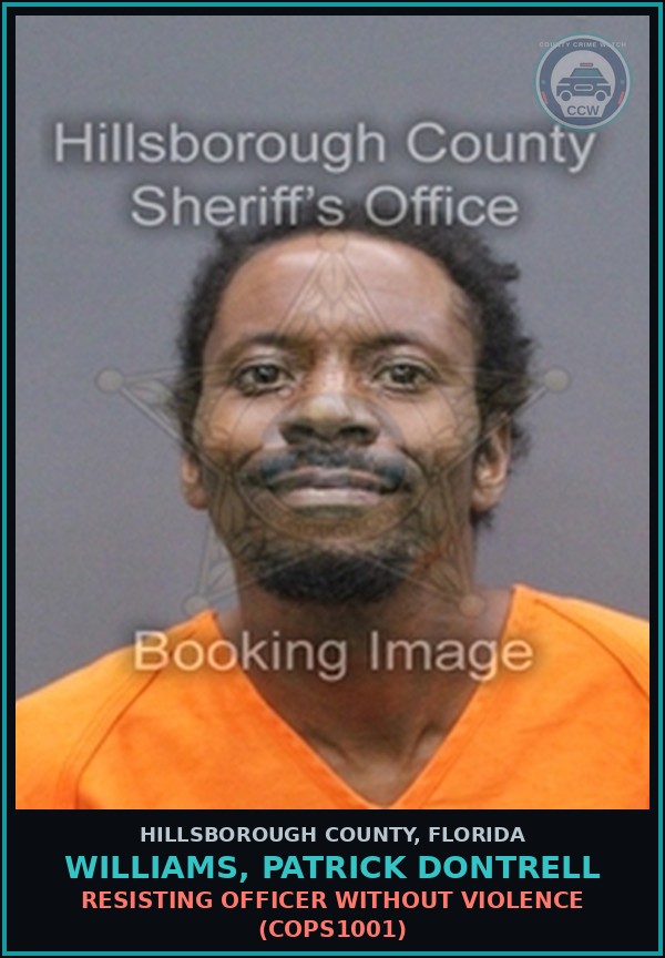 Booking mugshot of WILLIAMS, PATRICK DONTRELL in Hillsborough County