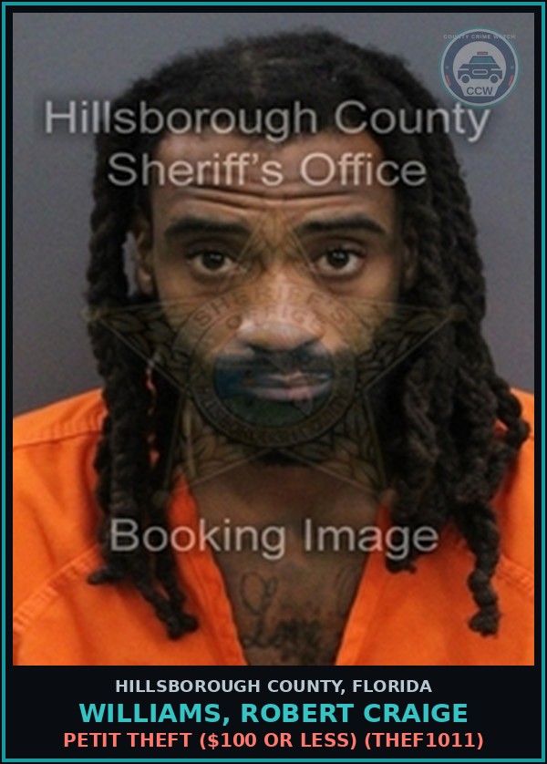 Booking mugshot of WILLIAMS, ROBERT CRAIGE in Hillsborough County