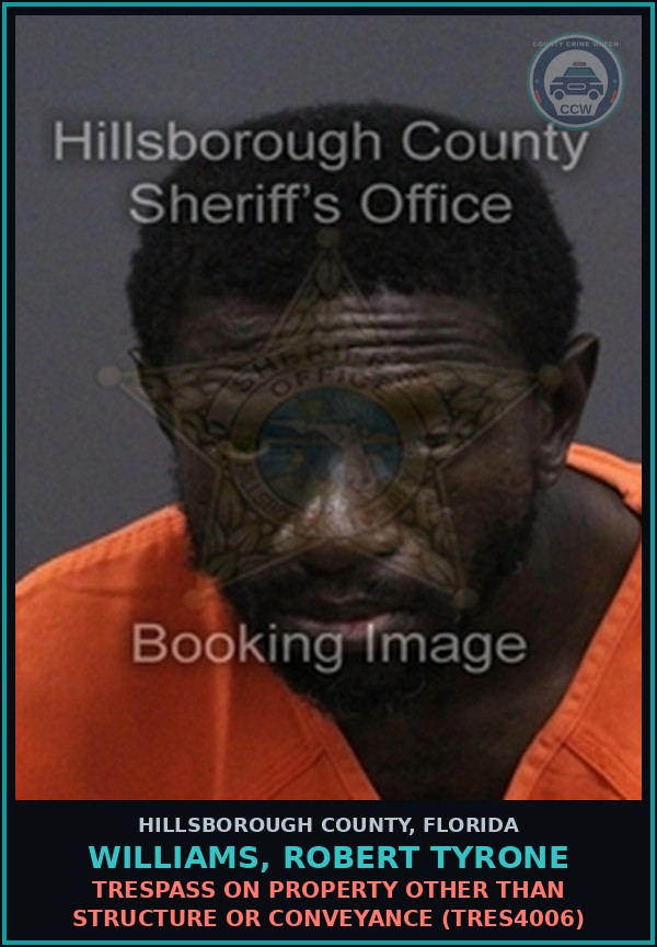Booking mugshot of WILLIAMS, ROBERT TYRONE in Hillsborough County