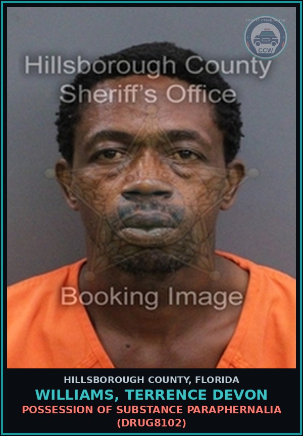 Booking mugshot of WILLIAMS, TERRENCE DEVON in Hillsborough County