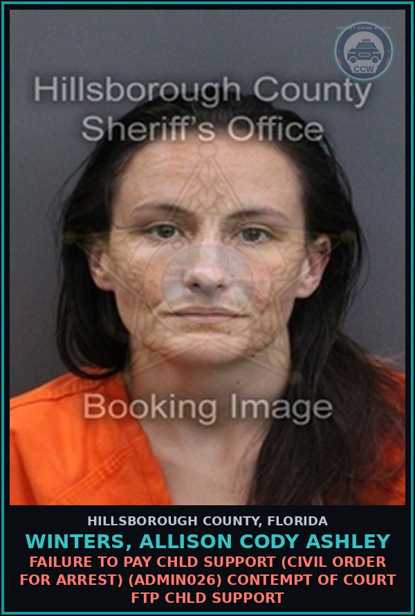 Booking mugshot of WINTERS, ALLISON CODY ASHLEY in Hillsborough County
