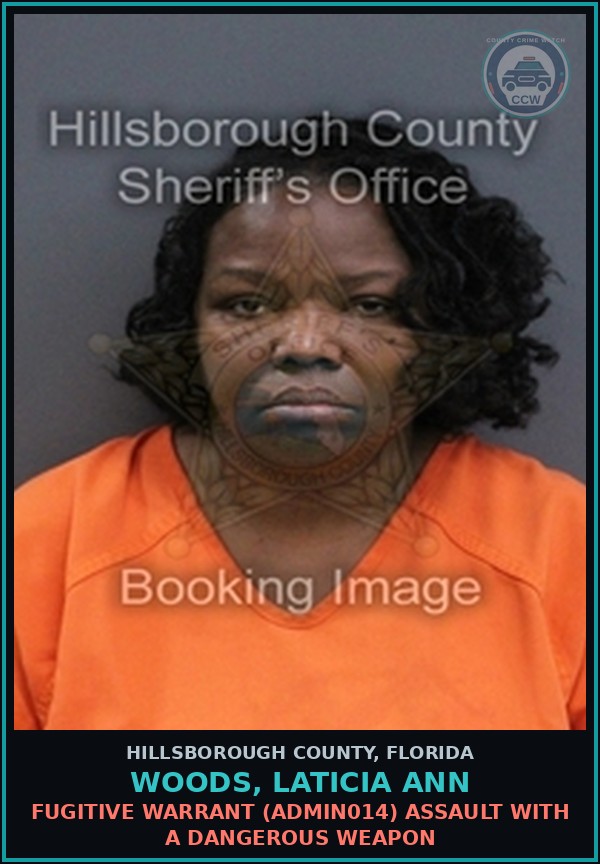 Booking mugshot of WOODS, LATICIA ANN in Hillsborough County