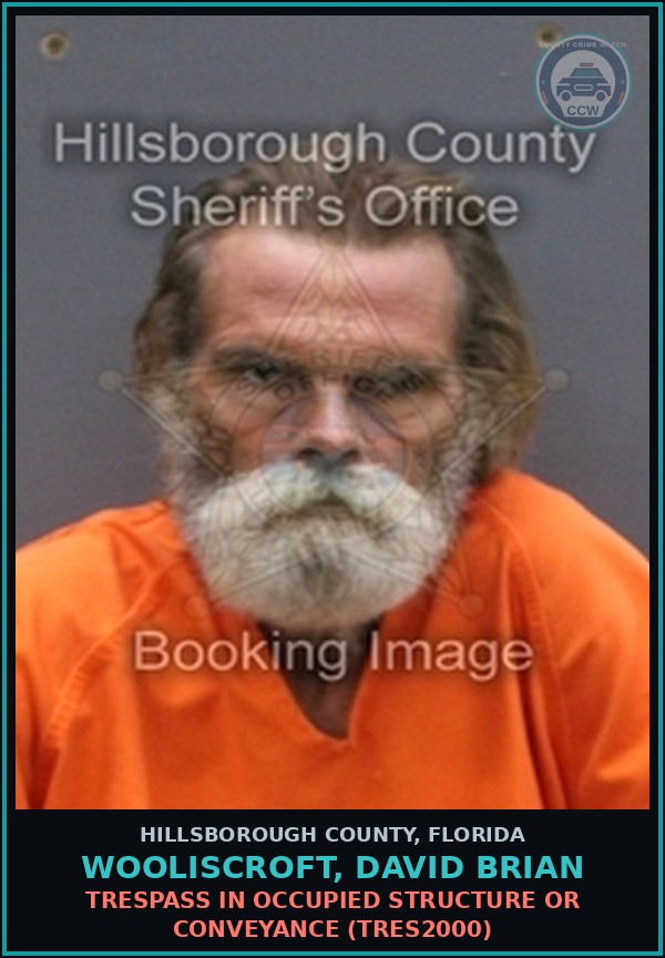 Booking mugshot of WOOLISCROFT, DAVID BRIAN in Hillsborough County