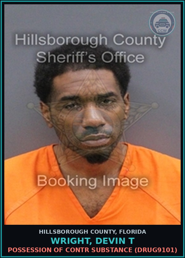 Booking mugshot of WRIGHT, DEVIN T in Hillsborough County