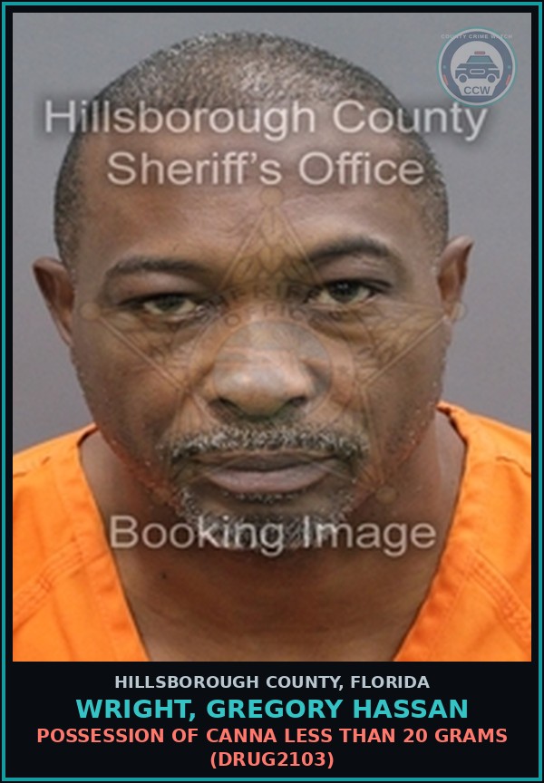 Booking mugshot of WRIGHT, GREGORY HASSAN in Hillsborough County