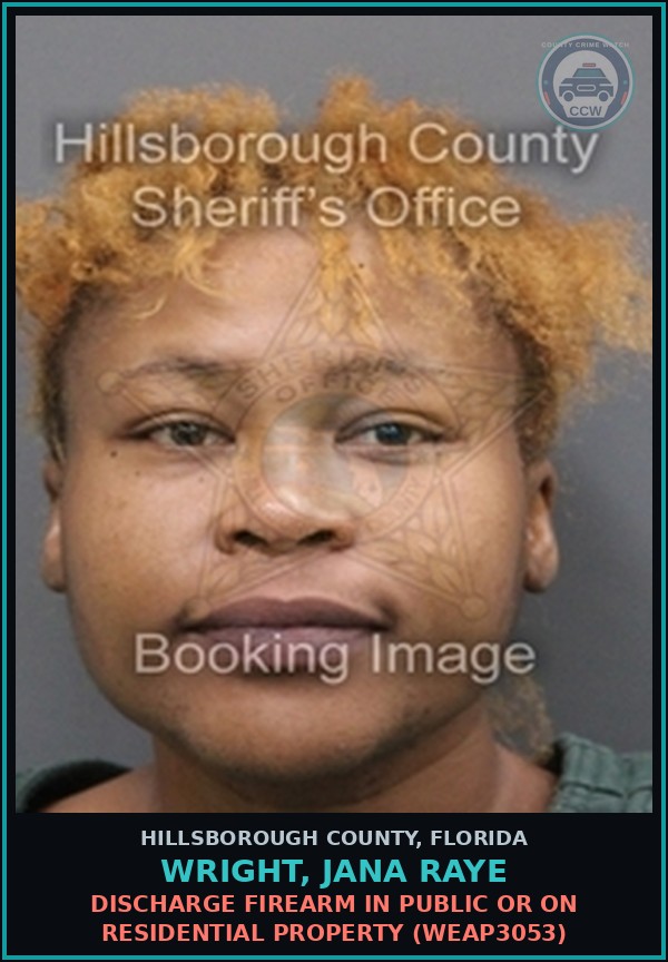 Booking mugshot of WRIGHT, JANA RAYE in Hillsborough County