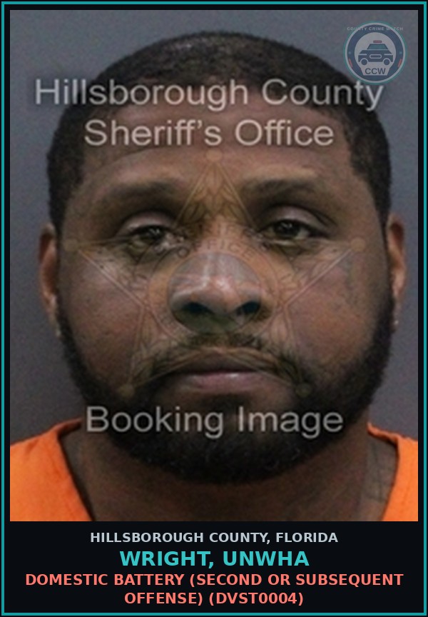 Booking mugshot of WRIGHT, UNWHA in Hillsborough County