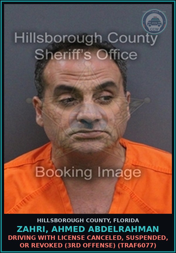 Booking mugshot of ZAHRI, AHMED ABDELRAHMAN in Hillsborough County