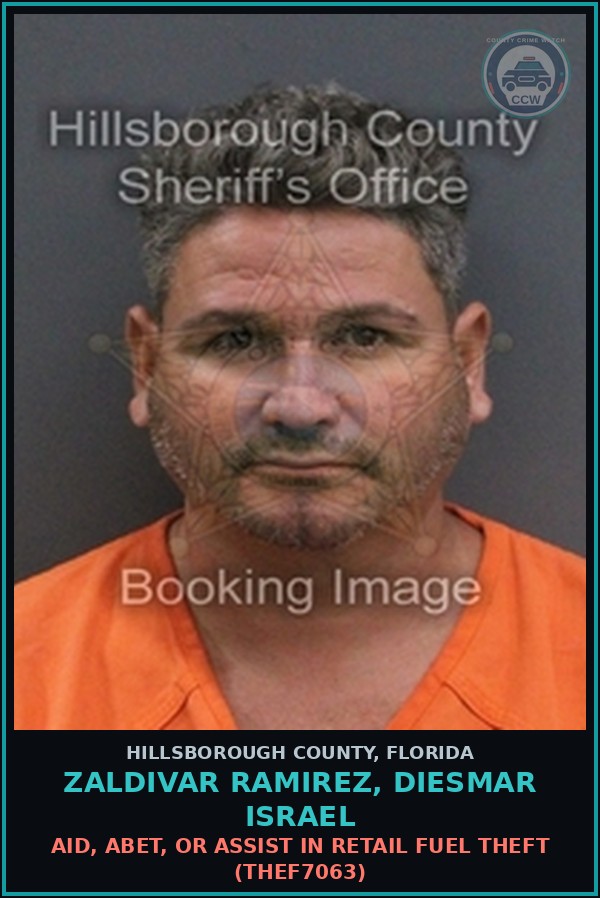 Booking mugshot of ZALDIVAR RAMIREZ, DIESMAR ISRAEL in Hillsborough County