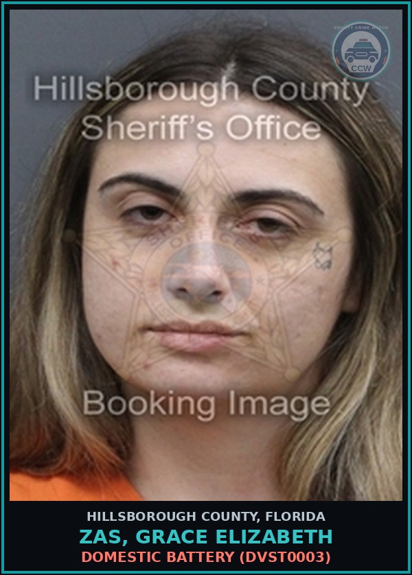 Booking mugshot of ZAS, GRACE ELIZABETH in Hillsborough County