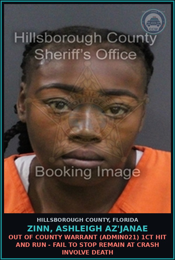 Booking mugshot of ZINN, ASHLEIGH AZ'JANAE in Hillsborough County