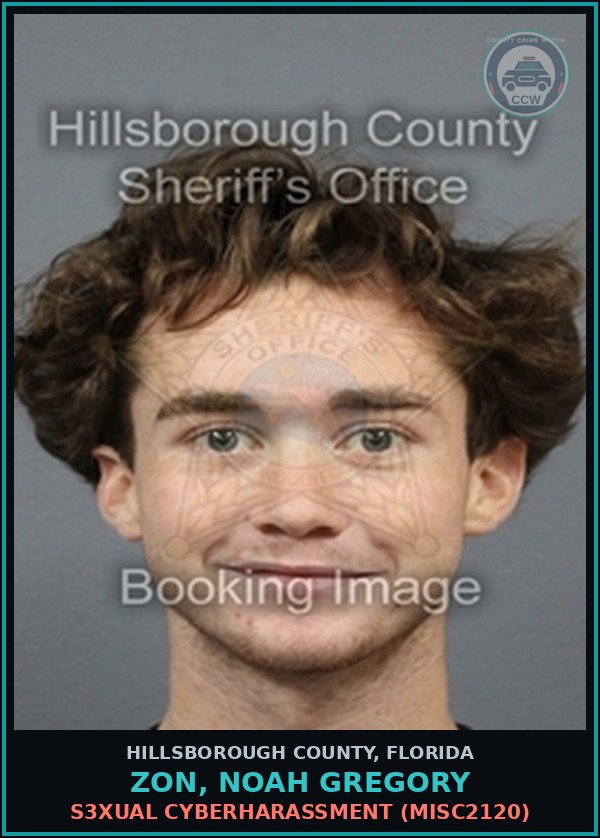 Booking mugshot of ZON, NOAH GREGORY in Hillsborough County