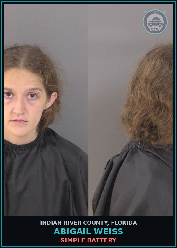 Booking mugshot of Abigail Weiss in Indian River County