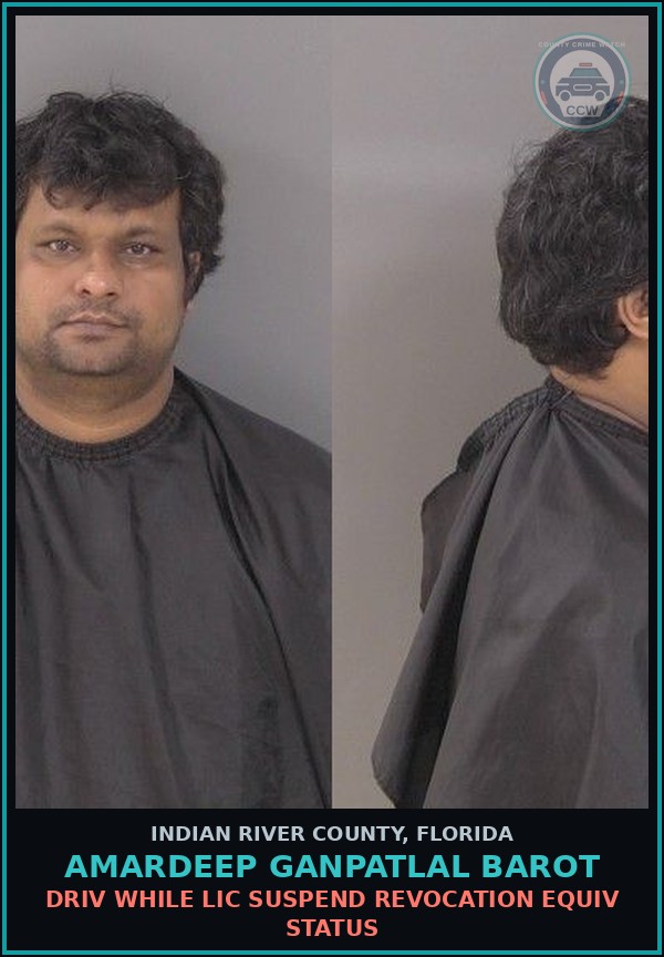 Booking mugshot of Amardeep Ganpatlal Barot in Indian River County