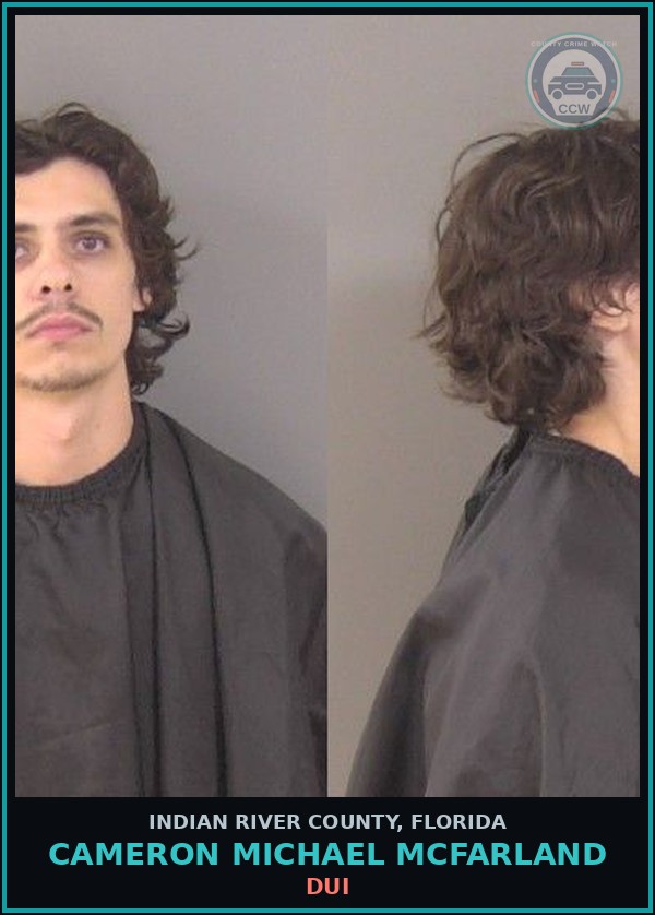 Booking mugshot of Cameron Michael McFarland in Indian River County