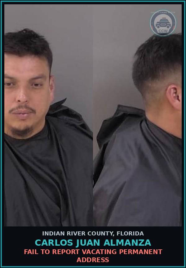 Booking mugshot of Carlos Juan Almanza in Indian River County