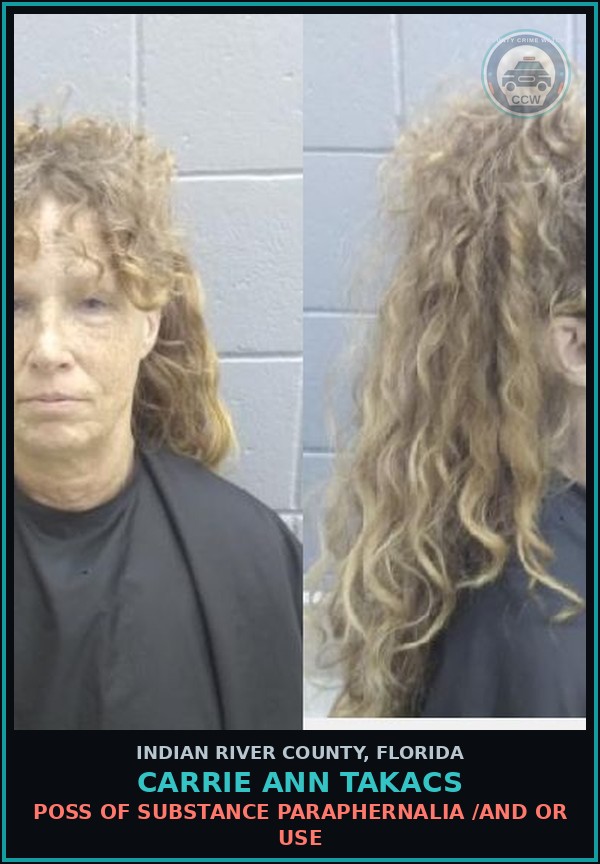 Booking mugshot of Carrie Ann Takacs in Indian River County