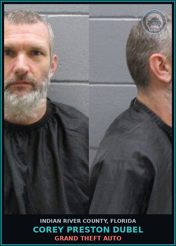 Booking mugshot of Corey Preston Dubel in Indian River County