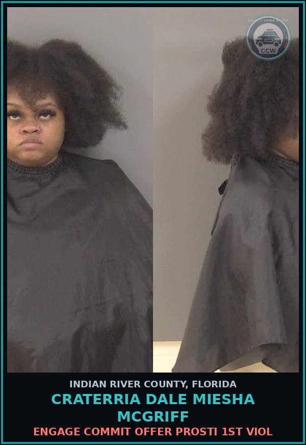 Booking mugshot of Craterria Dale Miesha McGriff in Indian River County