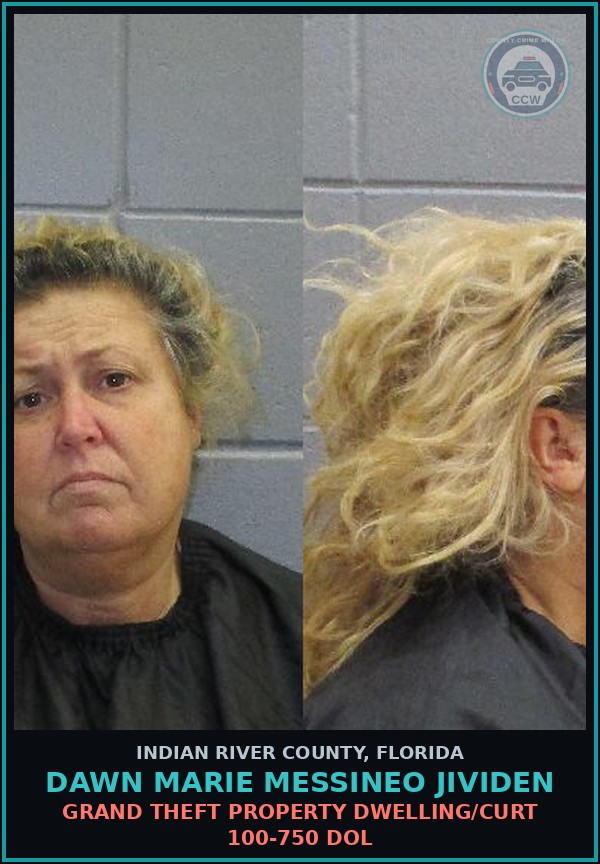 Booking mugshot of Dawn Marie Messineo Jividen in Indian River County
