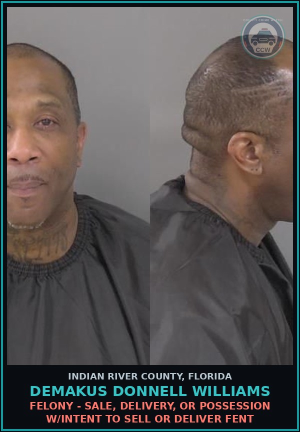 Booking mugshot of Demakus Donnell Williams in Indian River County