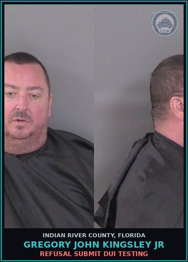 Booking mugshot of Gregory John Kingsley Jr in Indian River County