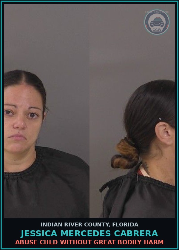 Booking mugshot of Jessica Mercedes Cabrera in Indian River County