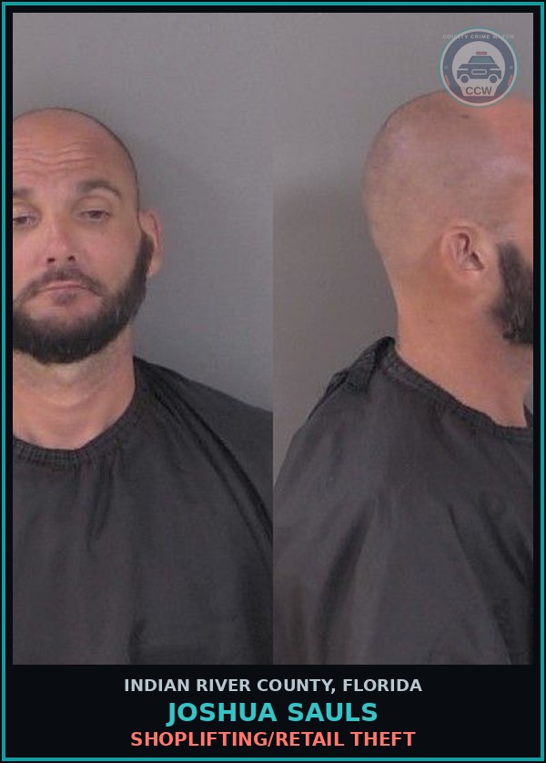 Booking mugshot of Joshua Sauls in Indian River County
